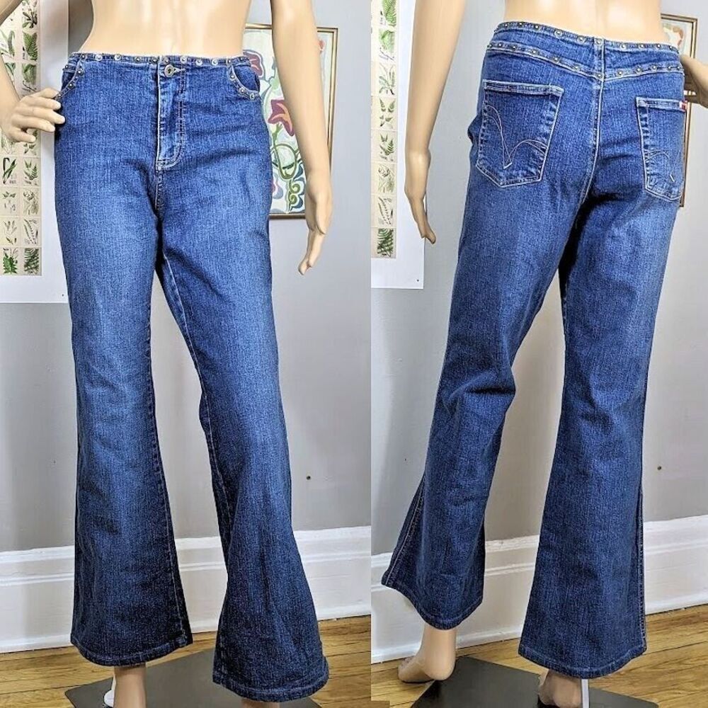 Vintage y2k Guess Jeans Flare Denim Studded Detail Medium Wash Size 31